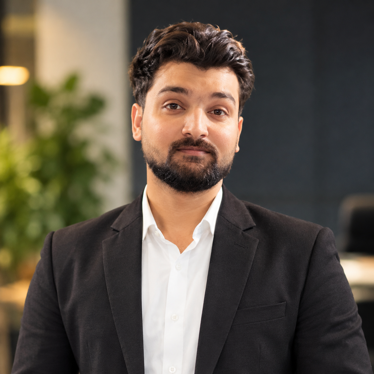 Portrait of Mohd Monish in a dark blazer and white shirt